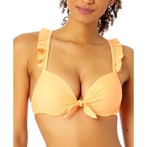 Salt + Cove Women's Ruffle Strap Push-Up Bikini Top in Orange Peach